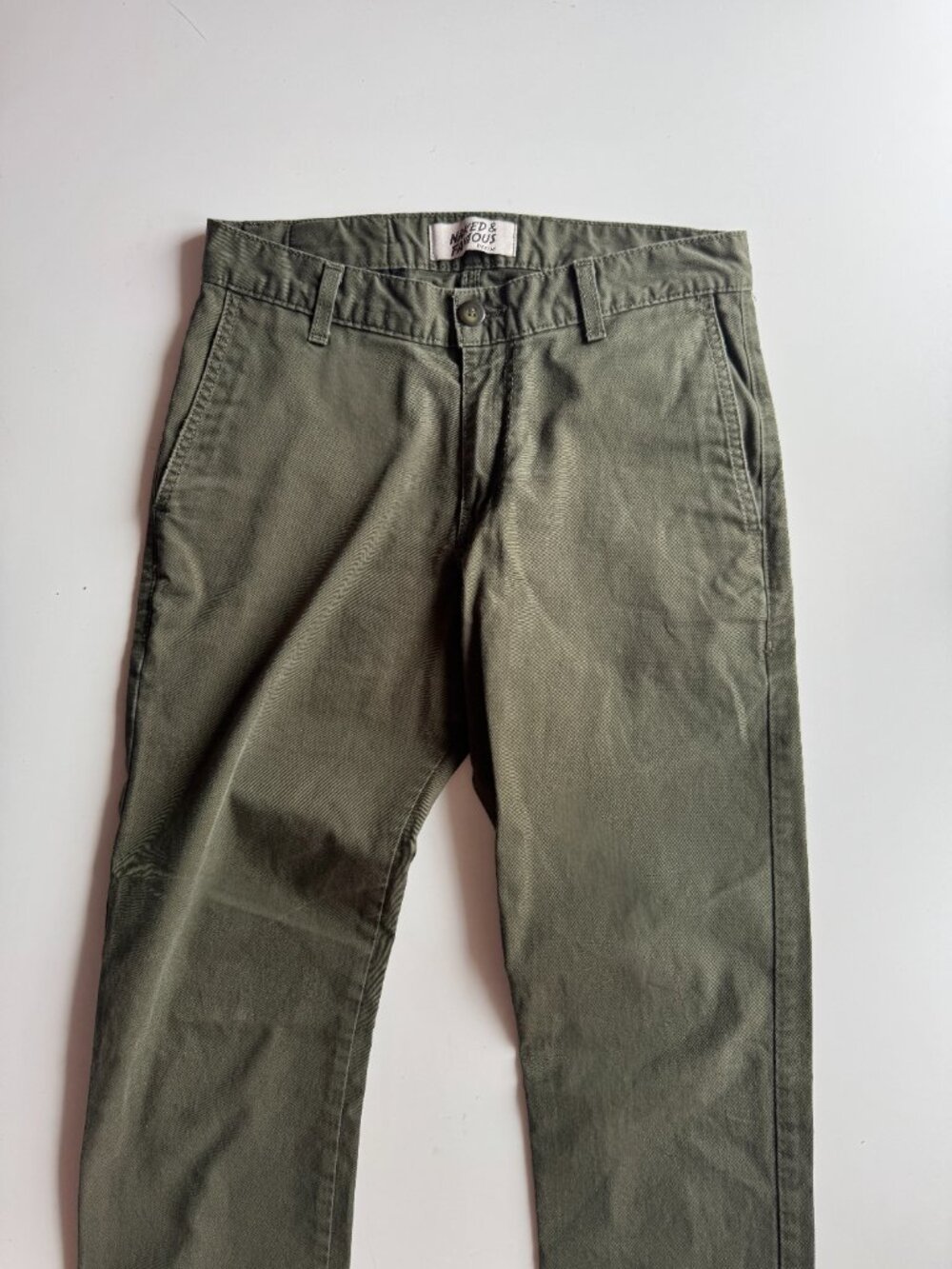 NAKED & FAMOUS Khaki Green Stretch Twill Slim Chino Pants, Size 30 - Picture 6 of 15